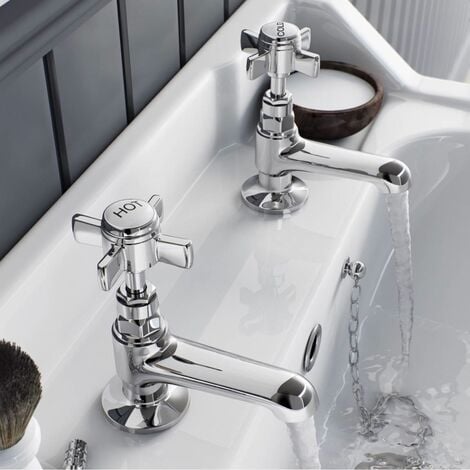 Pure Basin Taps Pair with Cross Handles – Chrome Finish