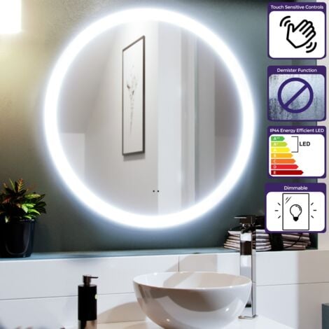 LED Round Bathroom Mirror 700mm with Demister & 6000K Cool White Lighting