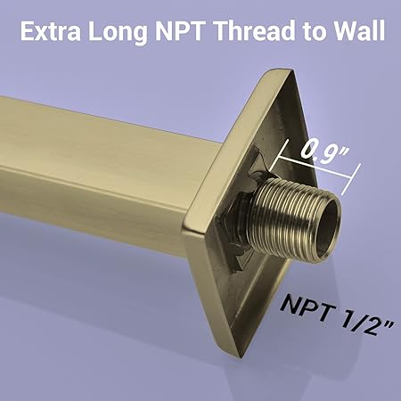 Brushed Brass Square Wall Mounted Shower Arm – 300mm Modern Bathroom Fitting