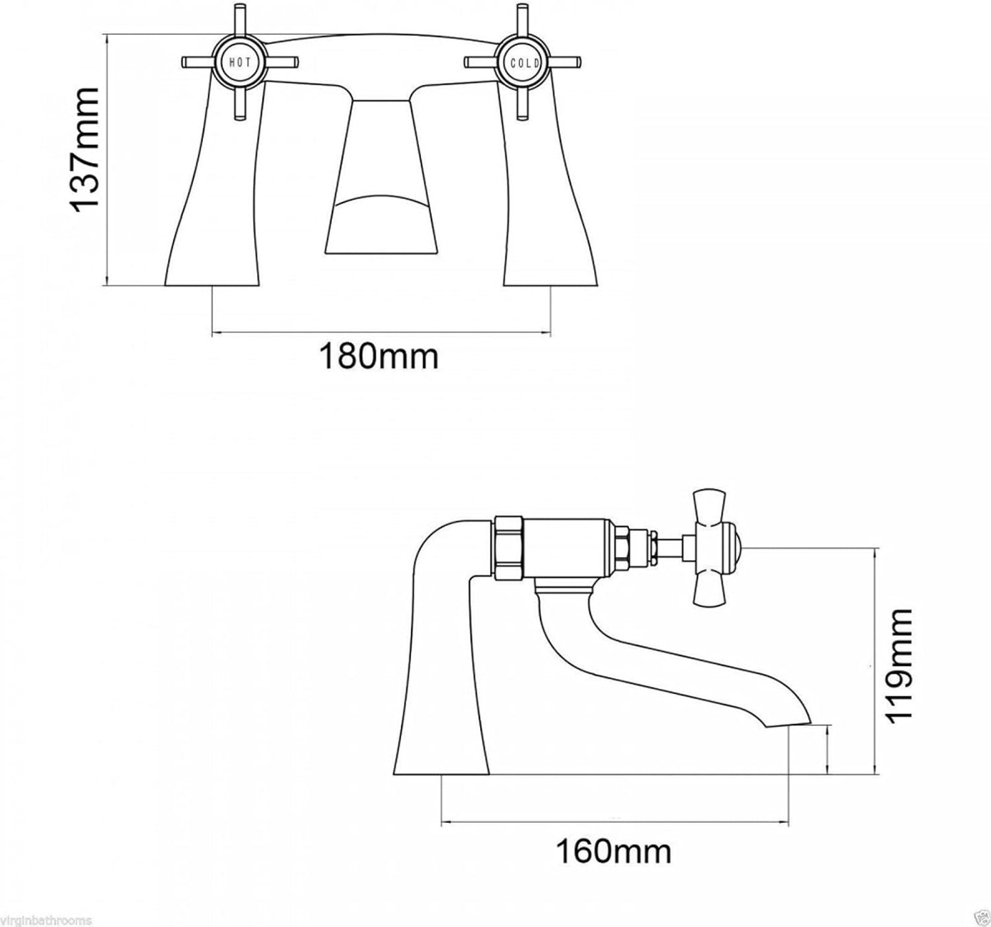 Pure Bath Filler Tap with Dual Cross Handles – Chrome Finish