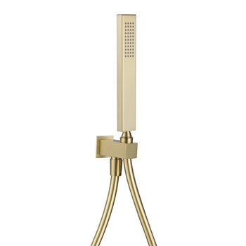 Square Shower Handset with Hose & Wall Outlet – Brushed Brass Modern Bathroom Set