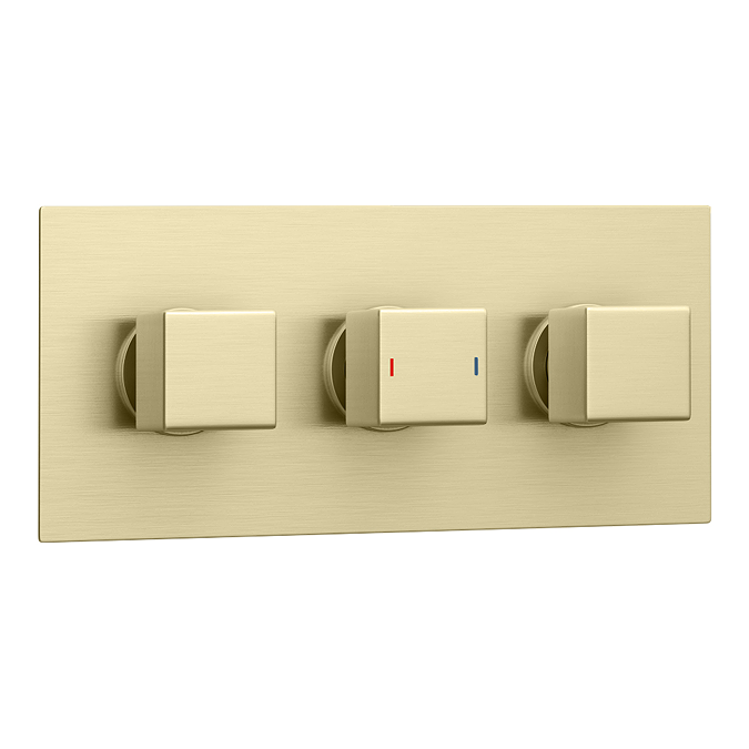 Triple Square Handle, 3 Oulet Concealed Valve Brushed Brass