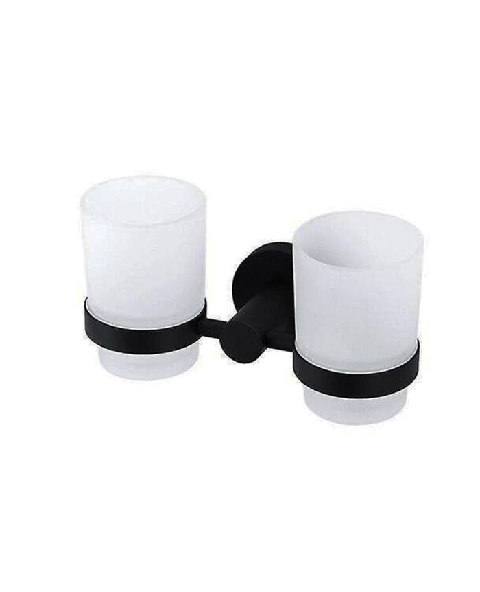 Alpha Double Tumbler Holder with Frosted Glass Cups – Matte Black Finish