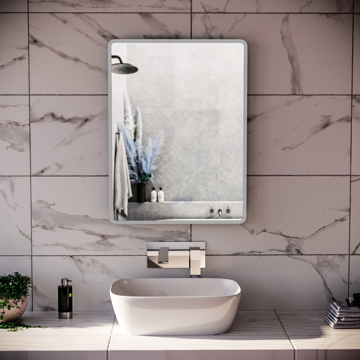 LED Rectangle Mirror 500x700mm with Bluetooth, Clock, Demister & Shaver Socket