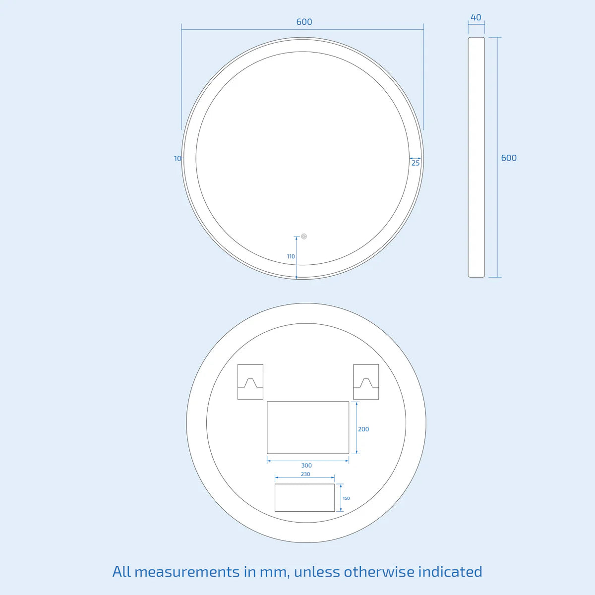 LED Round Bathroom Mirror 600x600mm Brushed Brass with LED Demister