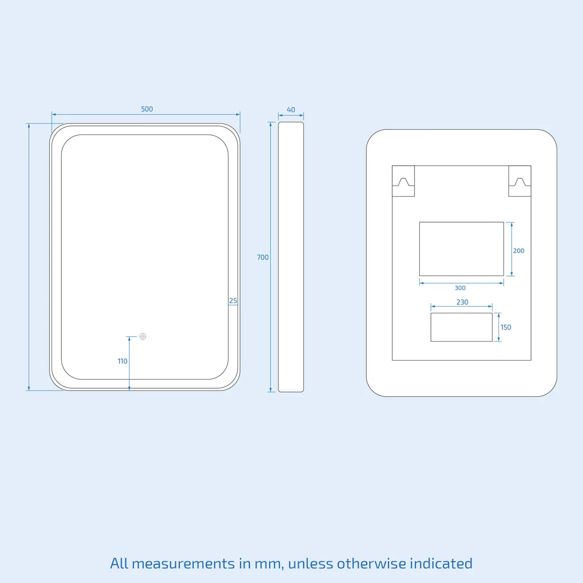LED Rectangle Bathroom Mirror 500x700mm Brushed Brass with LED Demister