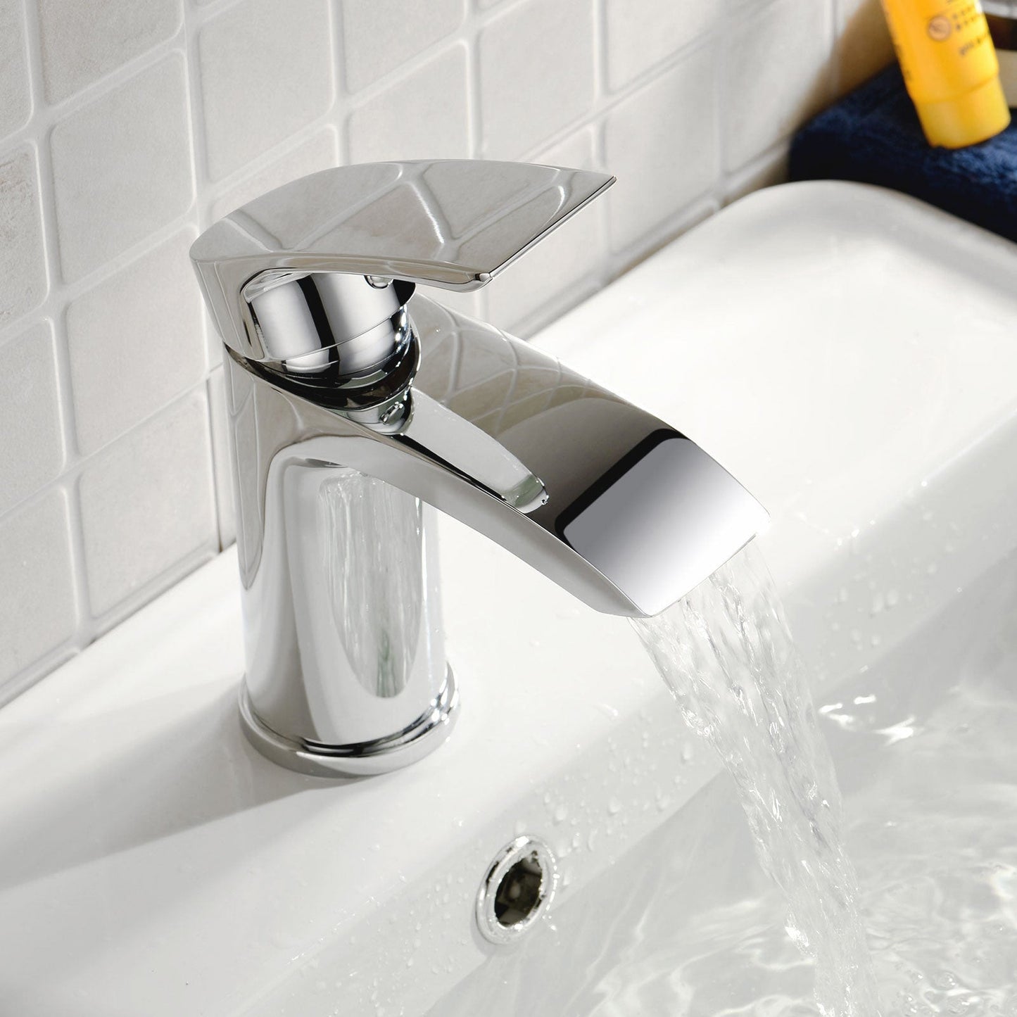 Sleek Chrome Mono Basin Mixer Tap with Waterfall Spout & Waste Included