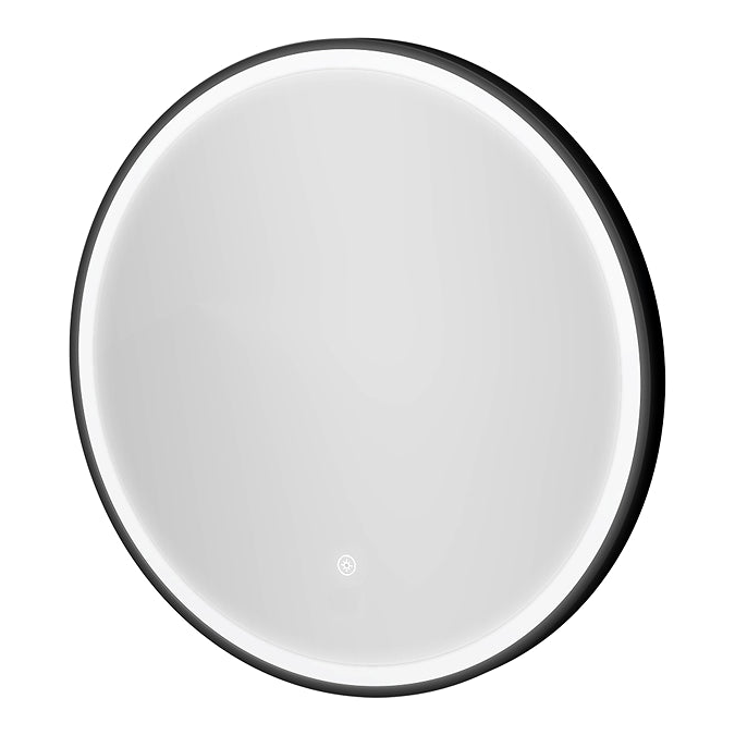 LED Round Bathroom Mirror 600mm Matt Black with Demister & 6000K LED Light