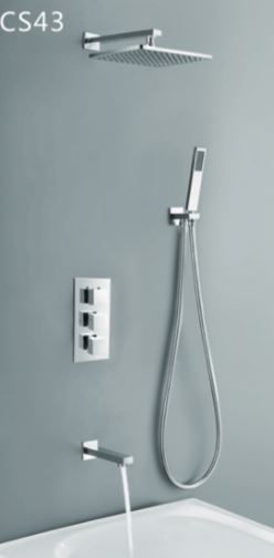 Modern Concealed Thermostatic Shower Set with Rain Shower, Handset & Rectangular Bath Spout โ Chrome Finish