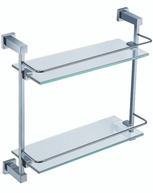 Moda Double Glass Shelf – 2-Tier Wall Mounted Bathroom Storage with Chrome