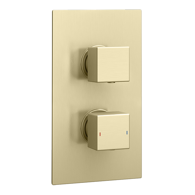 Twin Square Handle, 1 Outlet Concealed Valve Brushed Brass