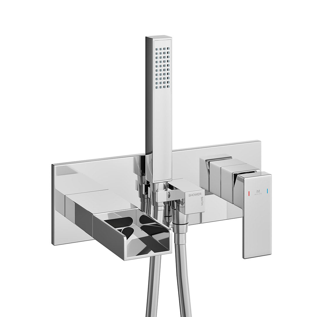 Zenith Wall Mounted Basin Shower Mixer Tap with Waterfall Spout & Shower Kit