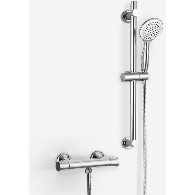 Thermostatic Round Shower Mixer Valve with Slider Rail Kit Modern Chrome Finish
