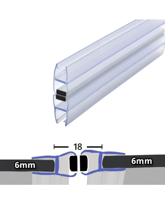 Clear 180° Magnetic Shower Enclosure Seal – 6mm Glass | 2000mm Length