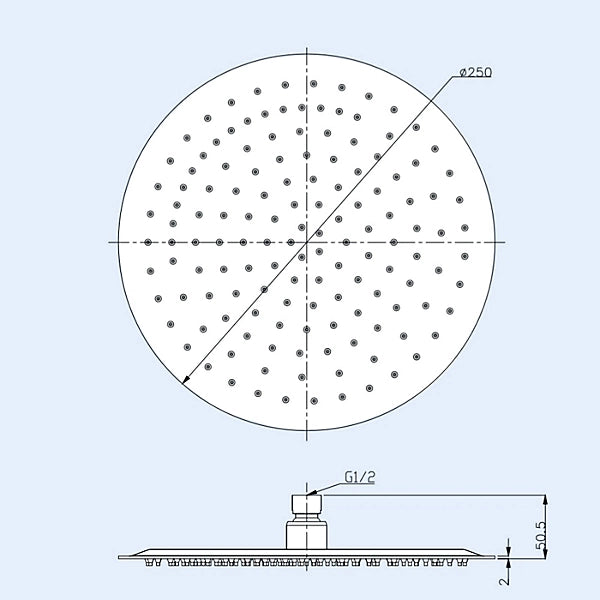 Round Ultra Slim Rainfall Shower Head 250mm Brushed Brass