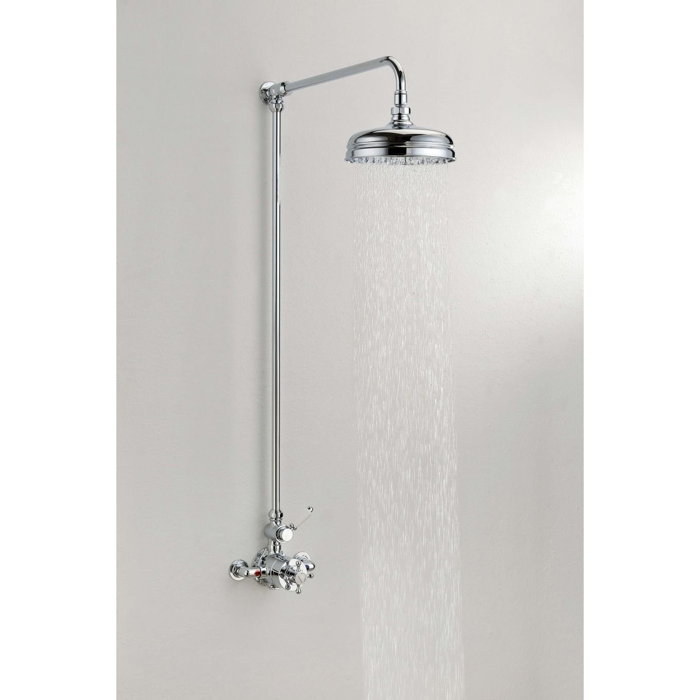 Exposed Thermostatic Shower System – Chrome Wall Mounted Rainfall Shower Set