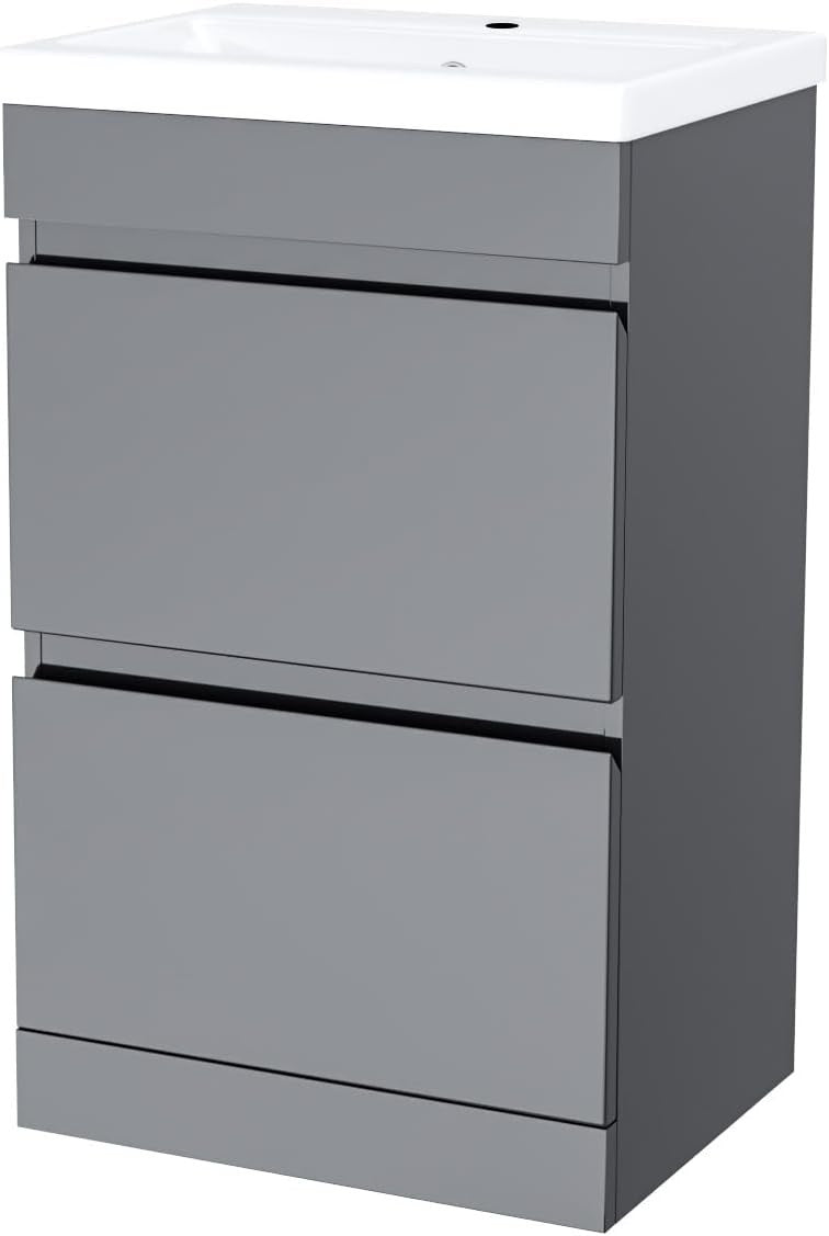 HARROW 500 Floorstanding Twin Drawers Matt Grey Ceramic Basin 510w x 840h x 390d