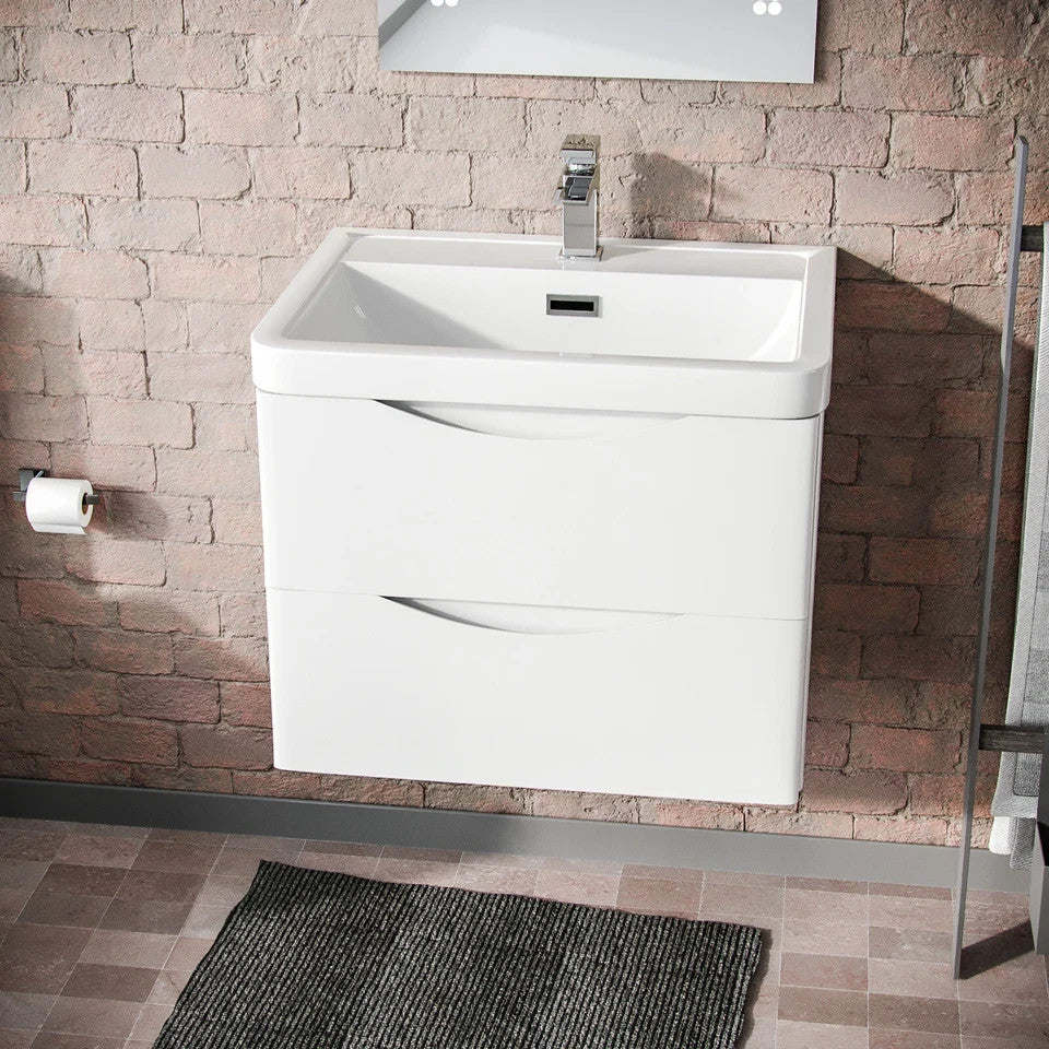 DWELTA 600 Wall Hung White Ceramic Basin - 600w x 500h x 450d