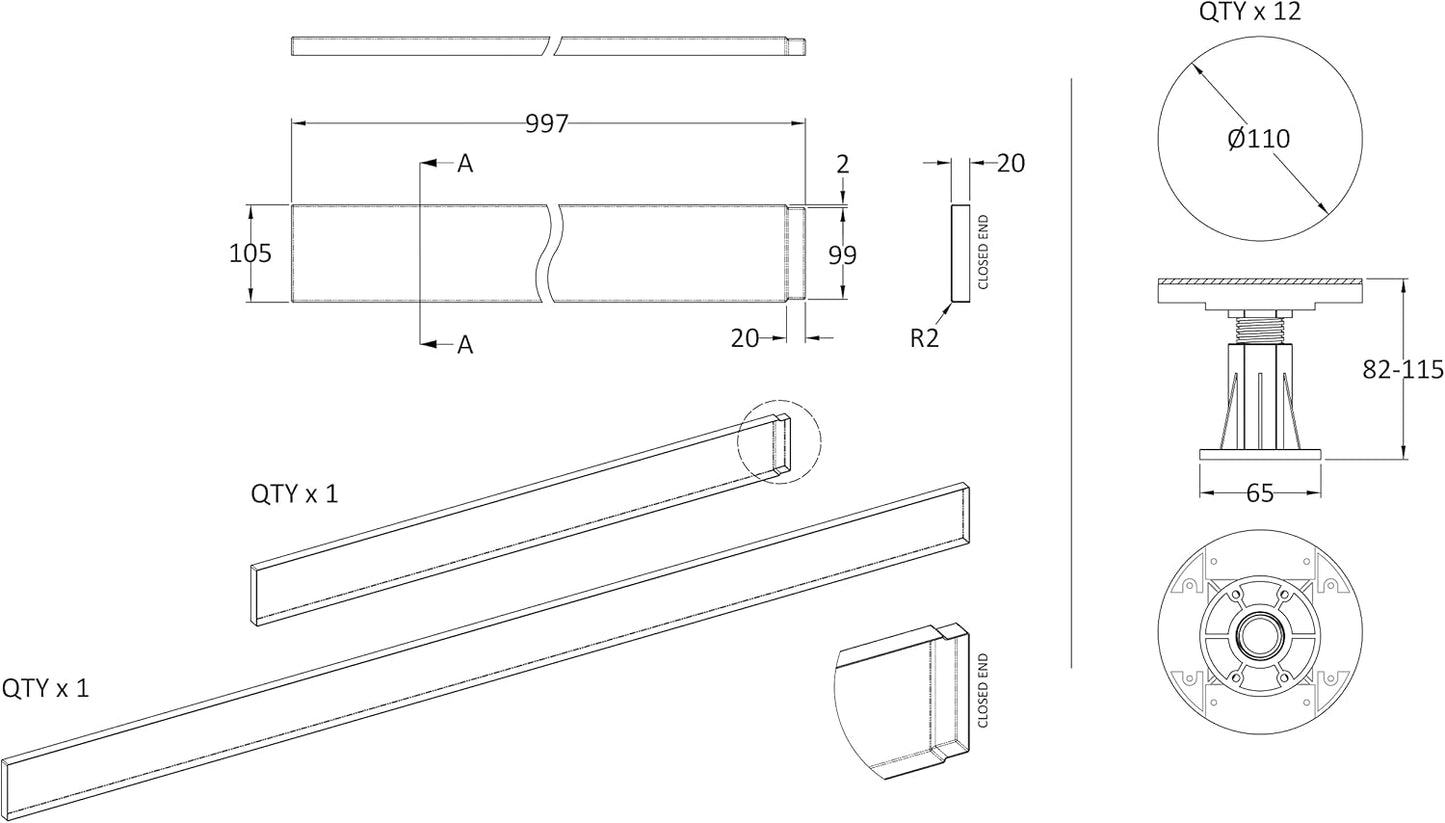 Adjustable Shower Tray Leg Set for 1300–1800mm Rectangular & Walk-in Trays
