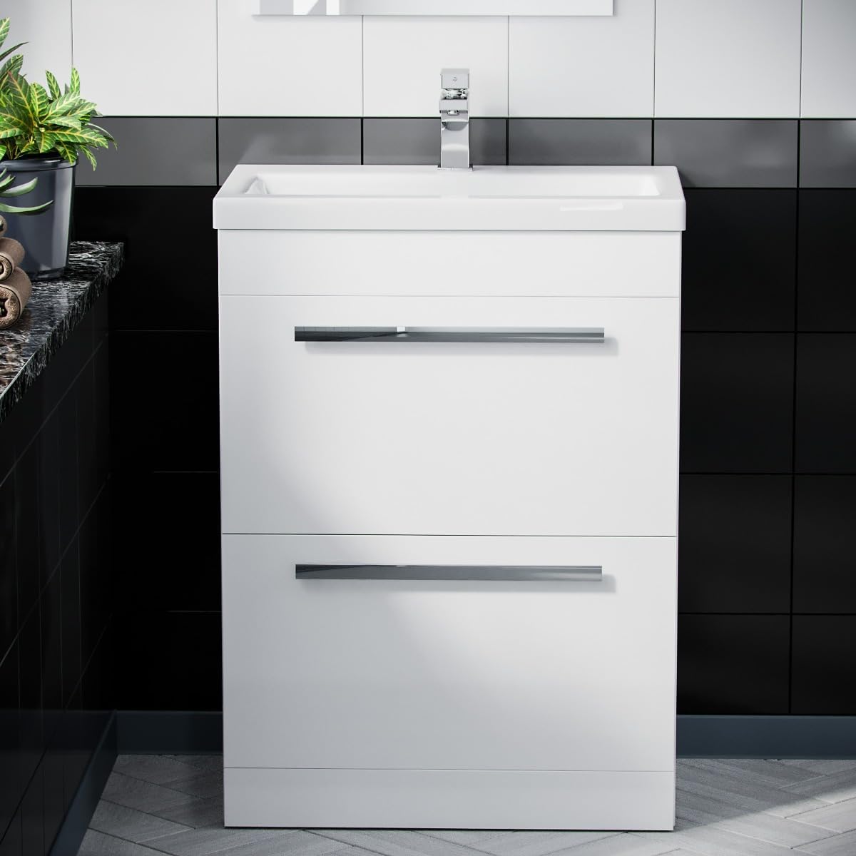 DEVON 600 Floorstanding Vanity Unit with Ceramic Basin – White