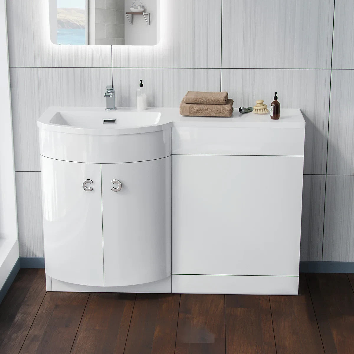 PARIS 1100 Left White Bathroom Resin Basin - 1100w x 825h x 460d