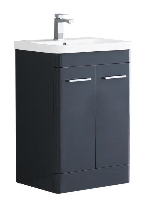 ASHFORD 600 Free Standing Anthracite Ceramic Basin - 600w x 840h x 455d
