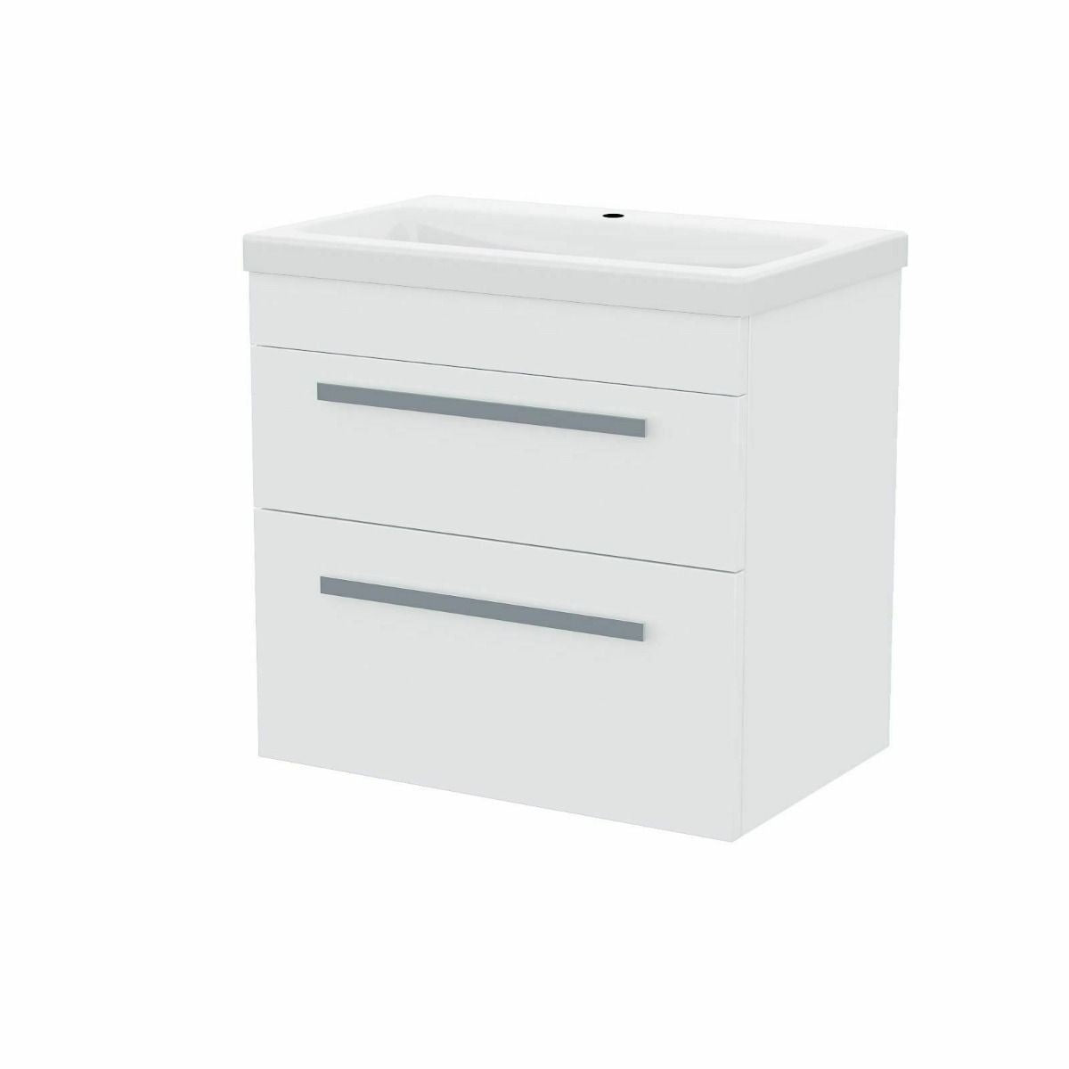 DEVON 600 Wall Hung Twin Drawers White Ceramic Basin - 610w x 585h x 395d