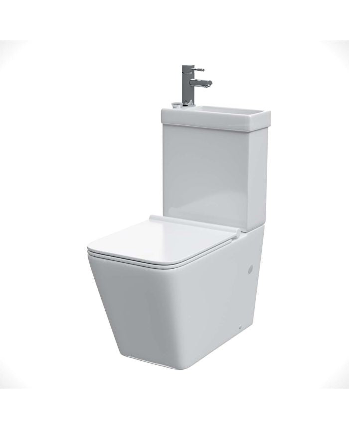 2 in 1 rimless Square Close Coupled Toilet & Basin 390w x 400h x 670d •Tap Not Included