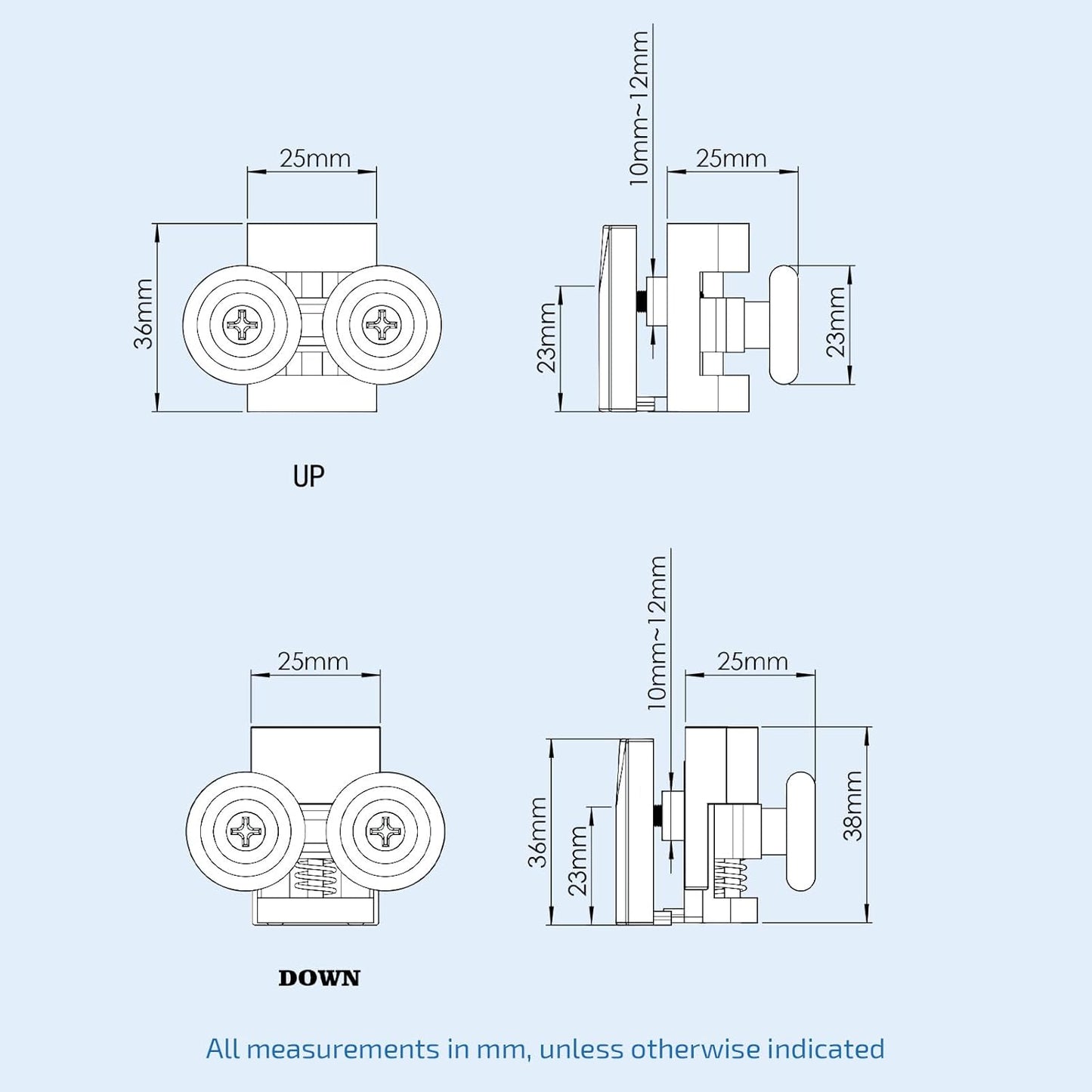 Nylon Double Wheel Set – Matt Black | 2 Upper & 2 Bottom Rollers (Per Pair)