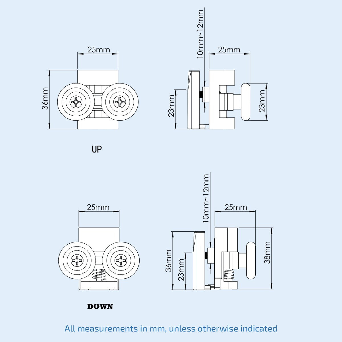 Nylon Double Wheel Set – Chrome | 2 Upper & 2 Bottom Rollers (Per Pair)