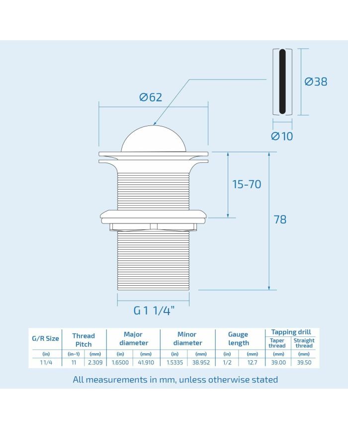 Round Flip Basin Waste – Unslotted Design for Non-Overflow Basins