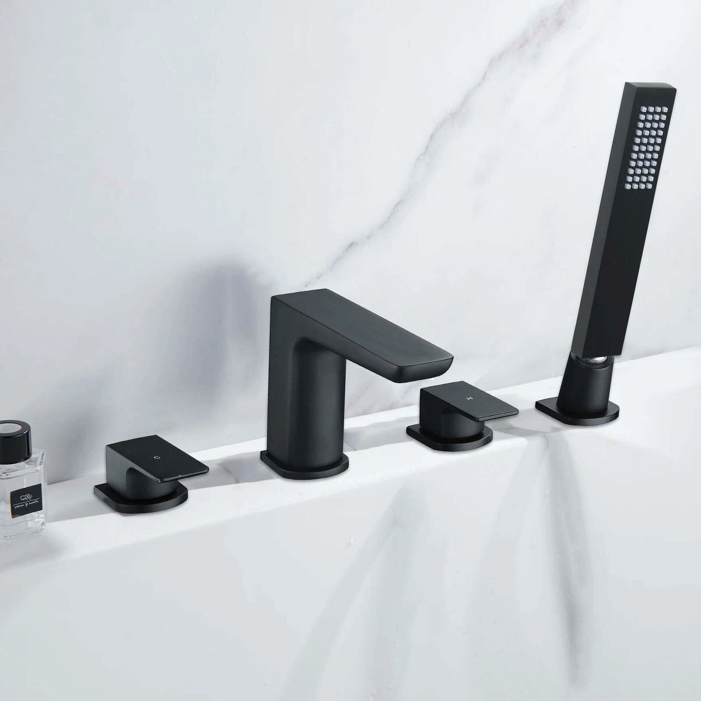 Prestige 4-Hole Deck Mounted Bath Shower Mixer – Matt Black Tap Set with Handheld Shower