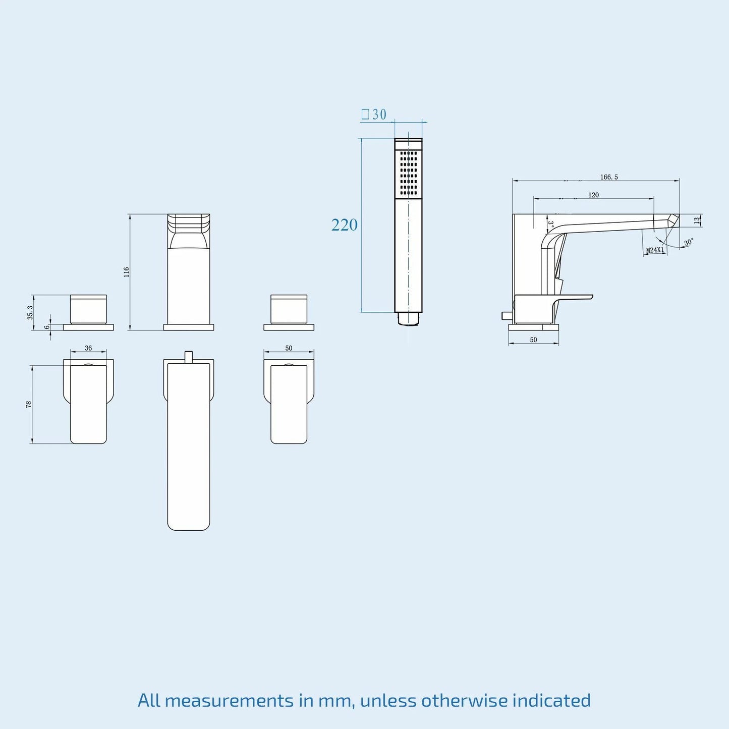 Prestige 4-Hole Deck Mounted Bath Shower Mixer Tap – Chrome Finish with Hand Shower