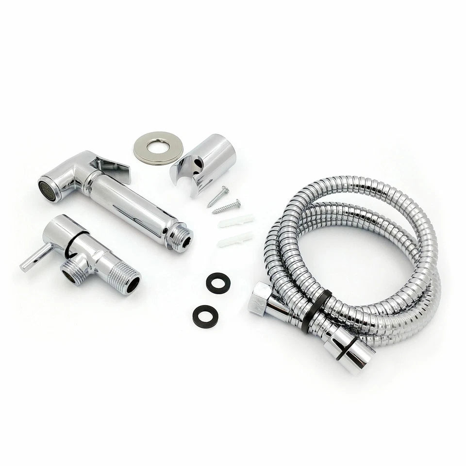 Chrome Douche Handset with Hose & Wall Bracket – Bathroom Hygiene Spray Set