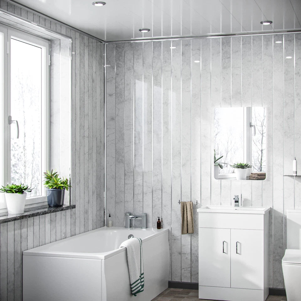 Grey Marble Silver Tile – Glossy Grey Marble with Silver Stripes