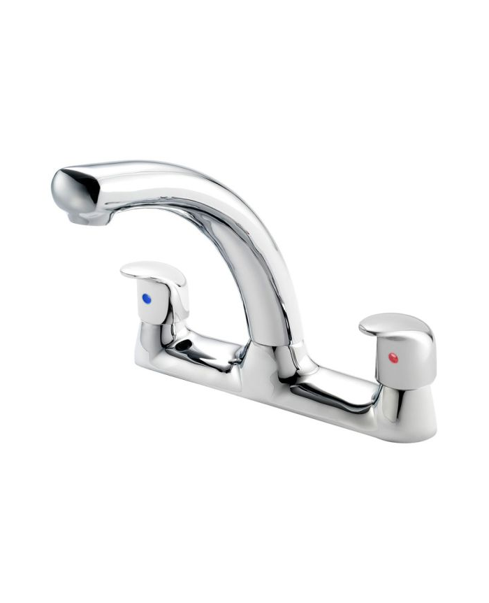 Twin Handle Kitchen Mixer Tap – Chrome Deck Mounted with Swivel Spout