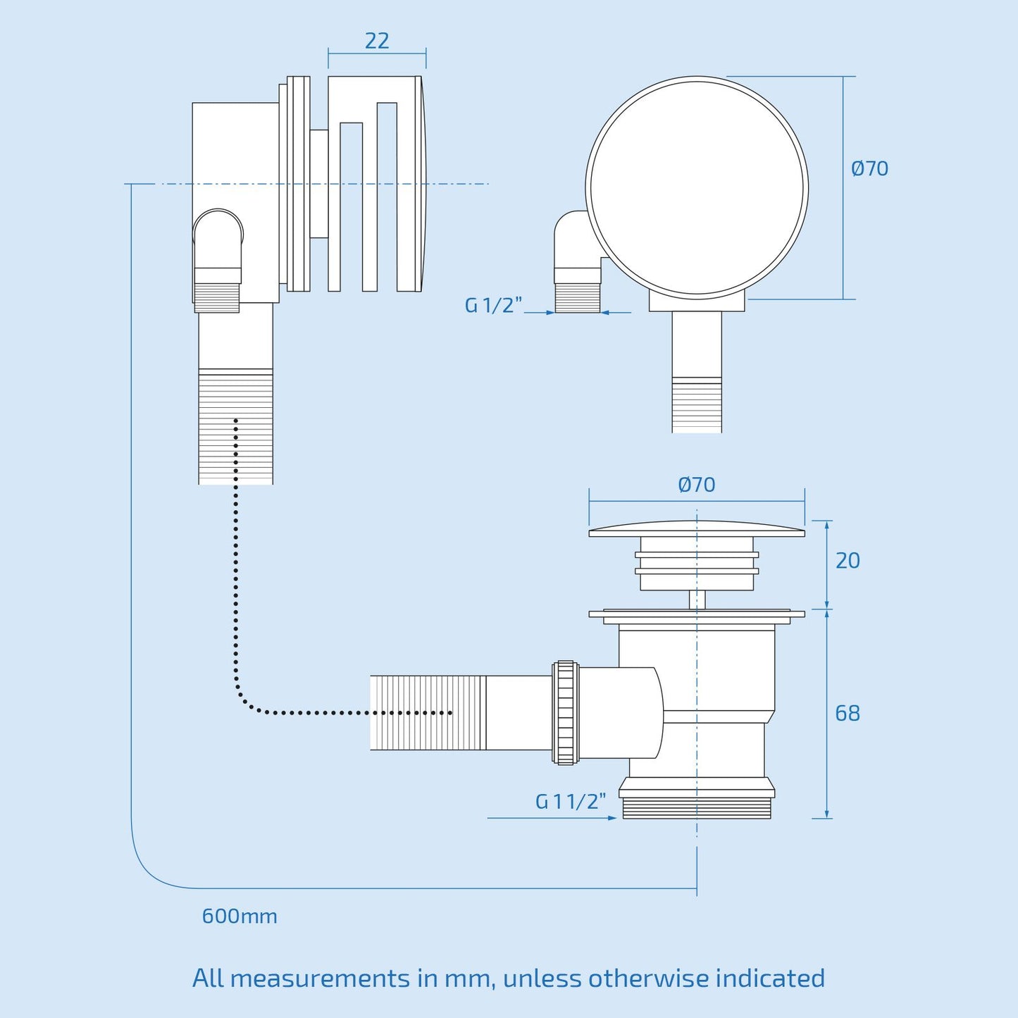 Round Bath Filler & Overflow Kit – Chrome Finish with Integrated Waste