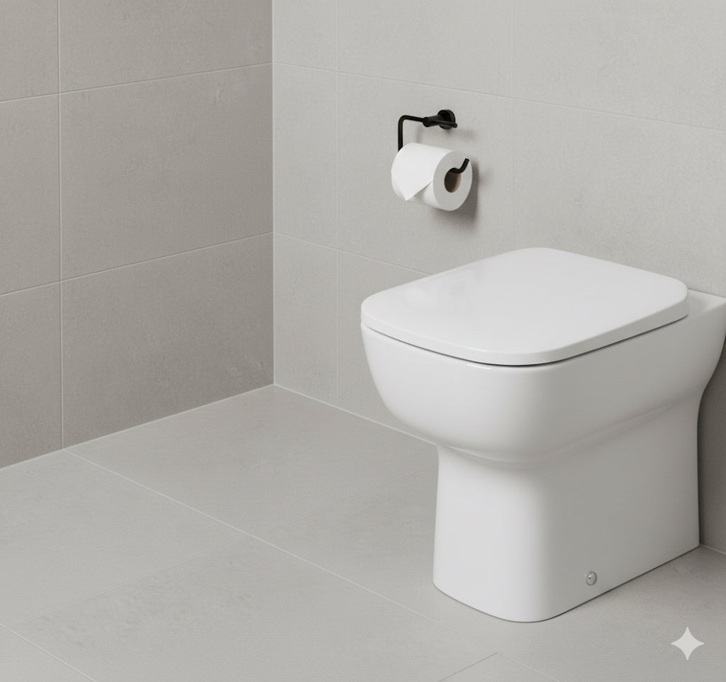 Blu Rimless Comfort Height Back to Wall Pan & Soft Close Seat - White 360w x 400h x 480d