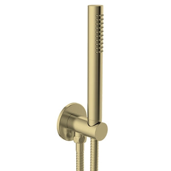 Round Shower Handset with Hose & Wall Outlet – Brushed Brass Modern Bathroom Set