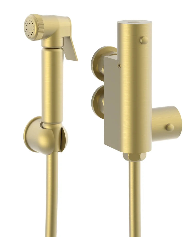 Mini Thermostatic Control Bidet Valve with Handheld Spray – Brushed Brass