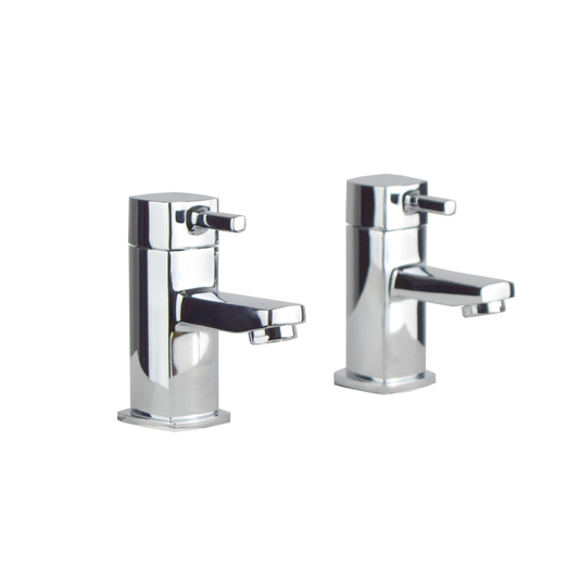 Boston Modern Set of Chrome Hot & Cold Twin Bath Taps Deck Mounted Brass
