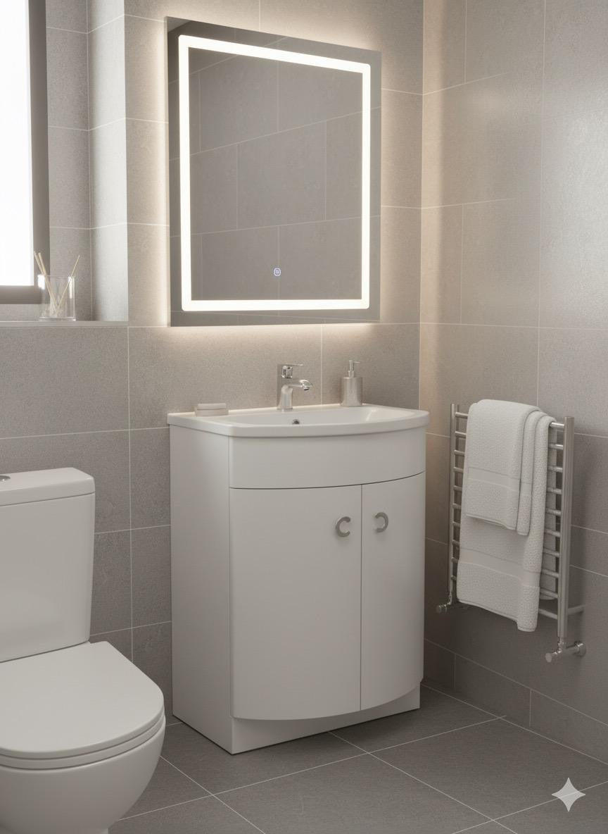PARIS 600 Floorstanding White Bathroom Resin Basin - 600w x 825h x 460d