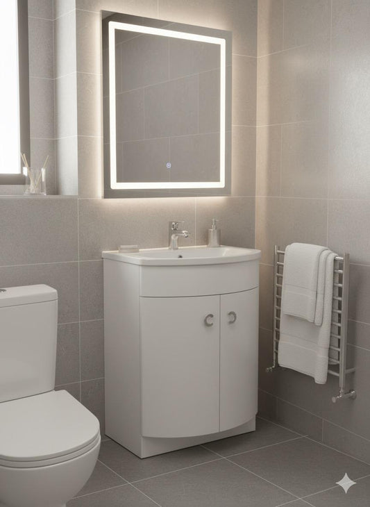 PARIS 600 Floorstanding White Bathroom Resin Basin - 600w x 825h x 460d