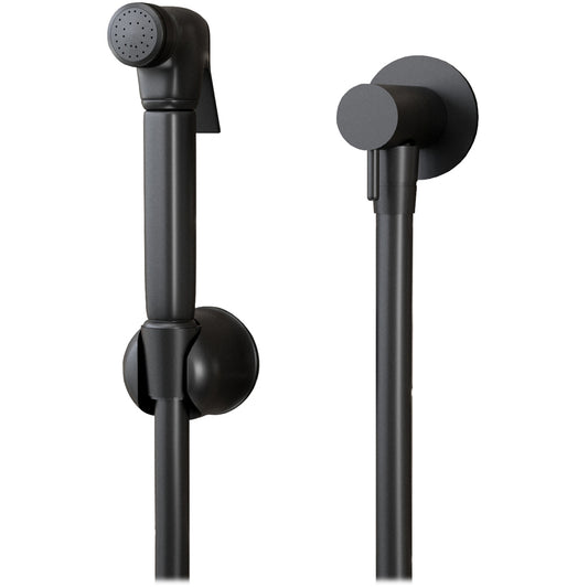 Matt Black Douche Handset with Hose, Wall Bracket & Outlet Elbow – Bathroom Kit