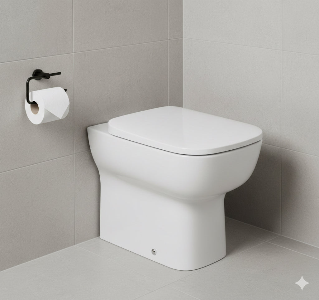 Blu Rimless Comfort Height Back to Wall Pan & Soft Close Seat - White 360w x 400h x 480d