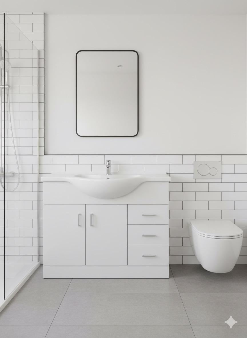 CHELSEA 1050 White Vanity Unit with Ceramic Basin (1060w x 836h x 485d)