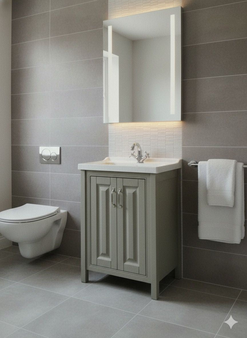 SHARATON 600 Stone Grey Vanity Unit with Ceramic Basin (610w x 840h x 460d)