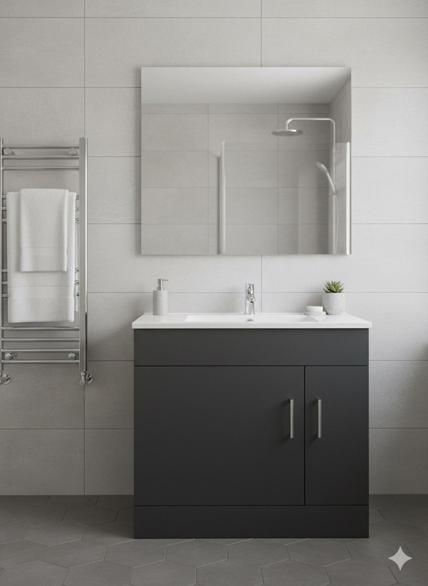 SLIM 1000 Floorstanding Matt Grey Cabinet Resin Basin - 1000w x 865h x 305d