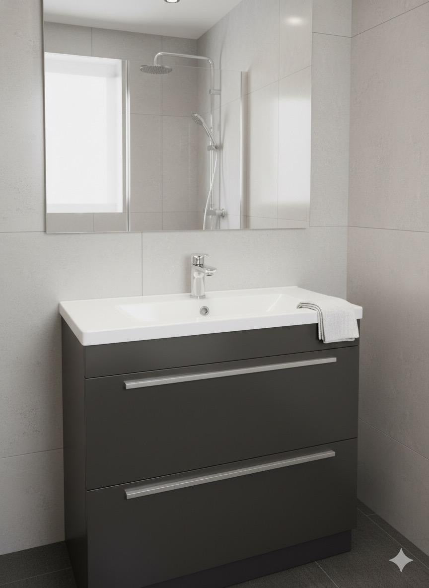 DEVON 800 Floorstanding Drawers Anthracite Ceramic Basin - 810w x 825h x 395d