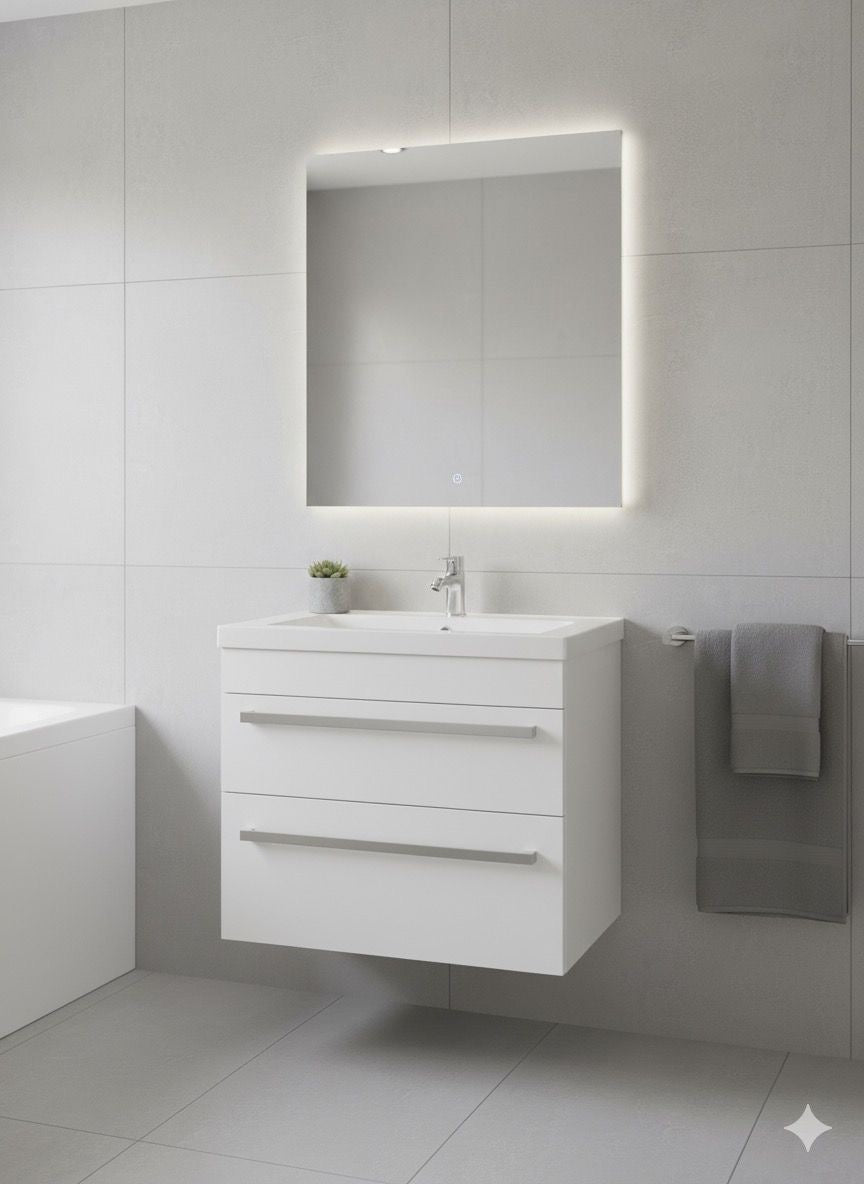 DEVON 500 Wall Hung Twin Drawers White Anthracite Basin - 510w x 550h x 390d